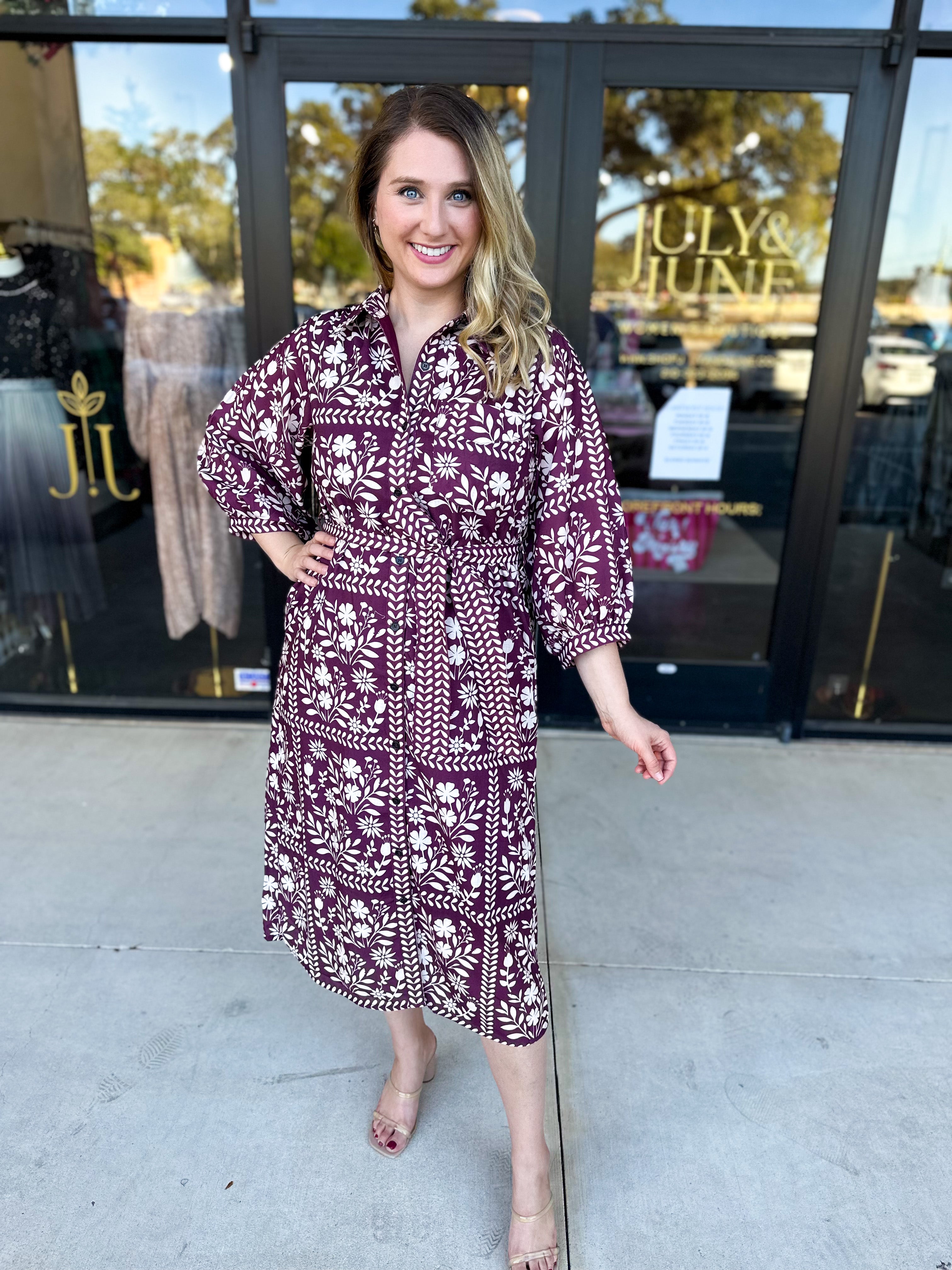 The Wrenlee Wrap Midi Dress - Wine-500 Midi-POLOGRAM-July & June Women's Fashion Boutique Located in San Antonio, Texas