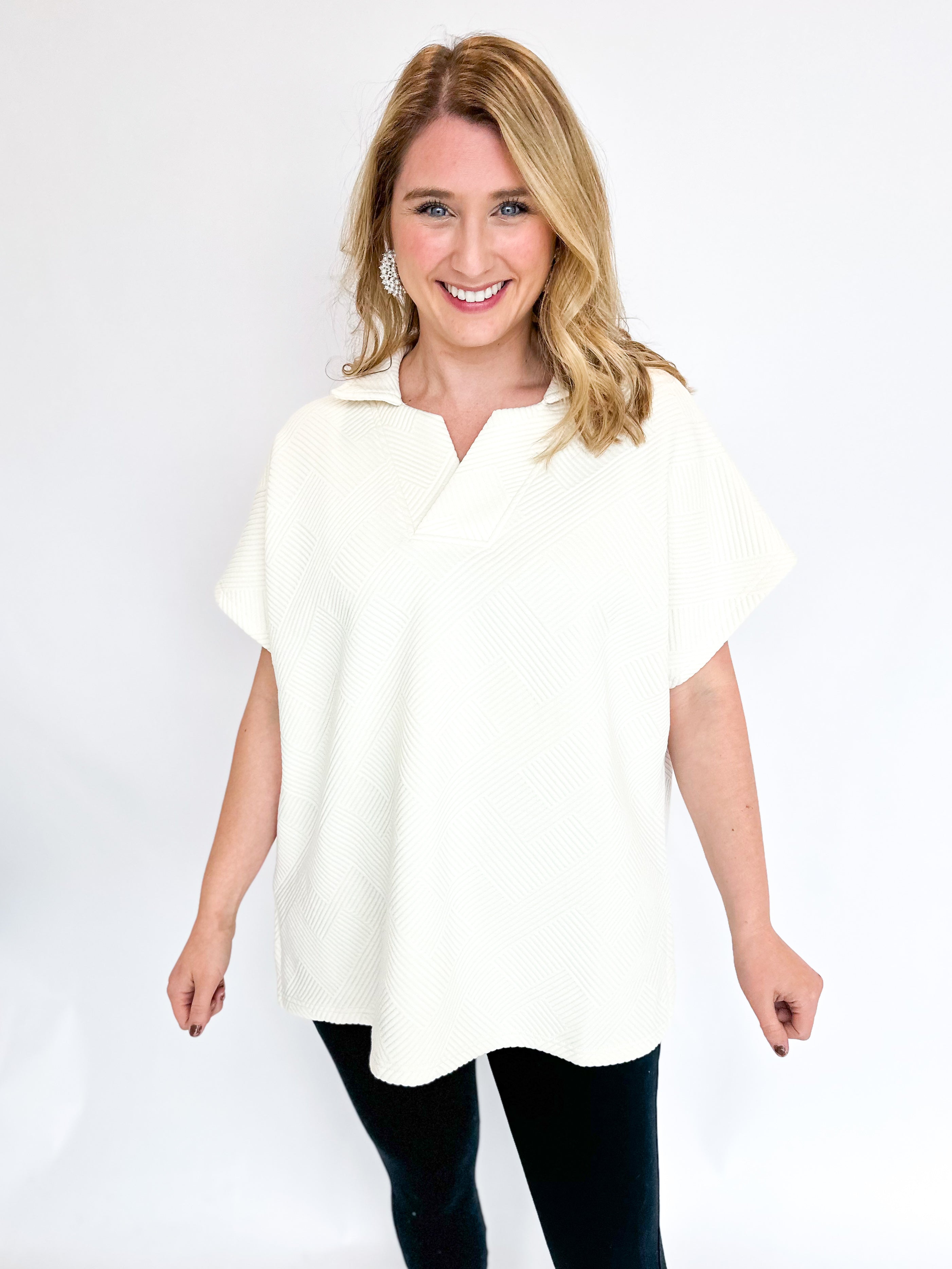 Textured Tunic - Bone-200 Fashion Blouses-SEE AND BE SEEN-July & June Women's Fashion Boutique Located in San Antonio, Texas