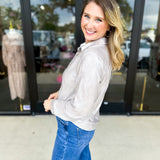 Shimmer Button Down Blouse - Silver Mist-200 Fashion Blouses-ALLIE ROSE-July & June Women's Fashion Boutique Located in San Antonio, Texas
