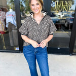 Zip Up Cheetah Top-200 Fashion Blouses-ENTRO-July & June Women's Fashion Boutique Located in San Antonio, Texas