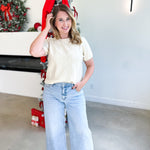 Holiday Party Sweater Top - Cream-200 Fashion Blouses-JODIFL-July & June Women's Fashion Boutique Located in San Antonio, Texas