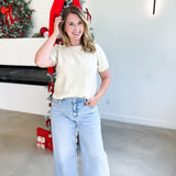 Holiday Party Sweater Top - Cream-200 Fashion Blouses-JODIFL-July & June Women's Fashion Boutique Located in San Antonio, Texas