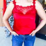 Satin Chic Cami - Red-200 Fashion Blouses-SKIES ARE BLUE-July & June Women's Fashion Boutique Located in San Antonio, Texas