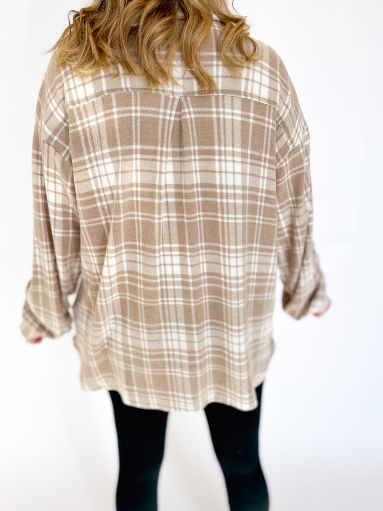 Taupe Plaid Shacket-200 Fashion Blouses-GILLI CLOTHING-July & June Women's Fashion Boutique Located in San Antonio, Texas