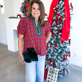 Merry Tartan Blouse-200 Fashion Blouses-ENTRO-July & June Women's Fashion Boutique Located in San Antonio, Texas