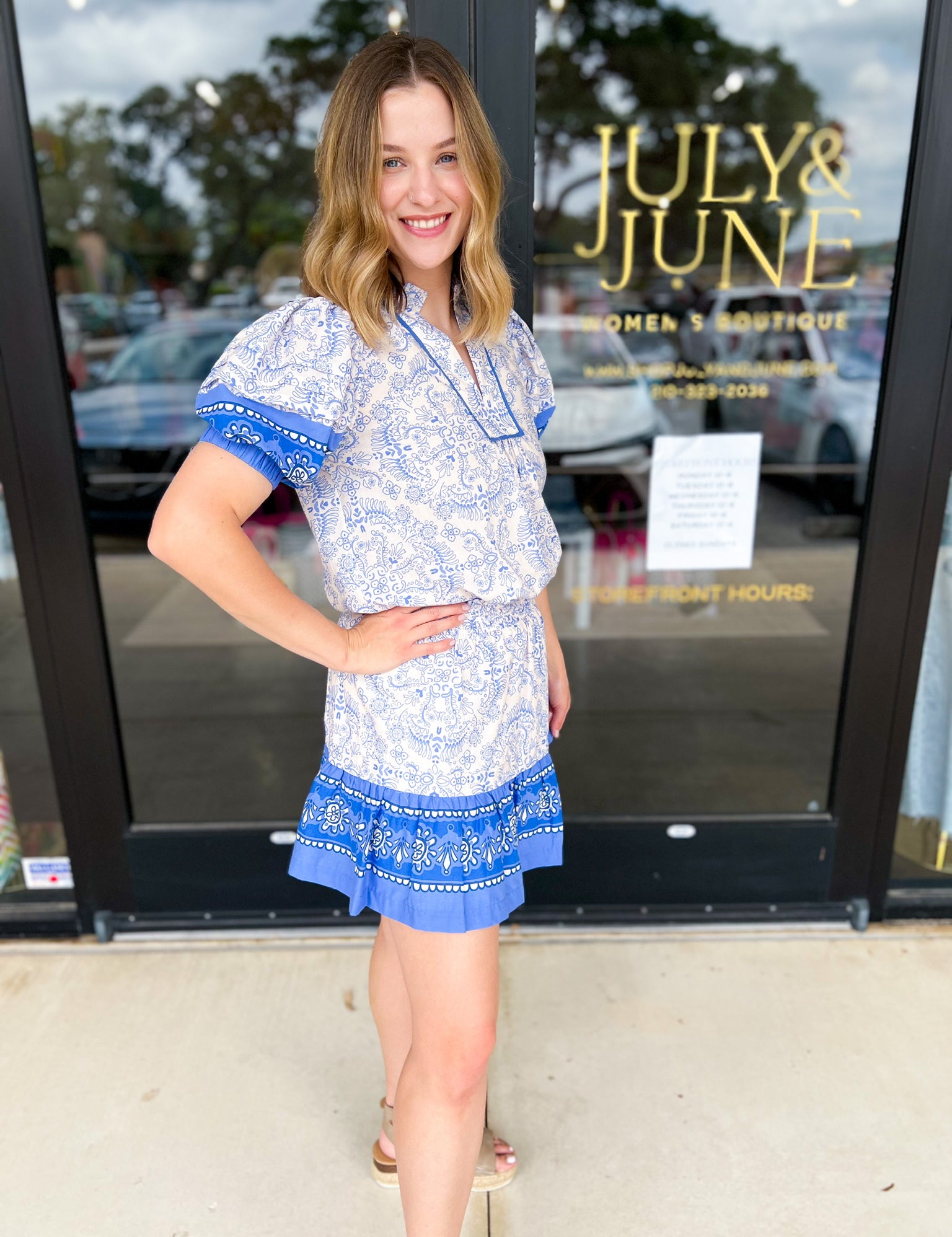 On The Border Blue Blouse-200 Fashion Blouses-PINCH-July & June Women's Fashion Boutique Located in San Antonio, Texas