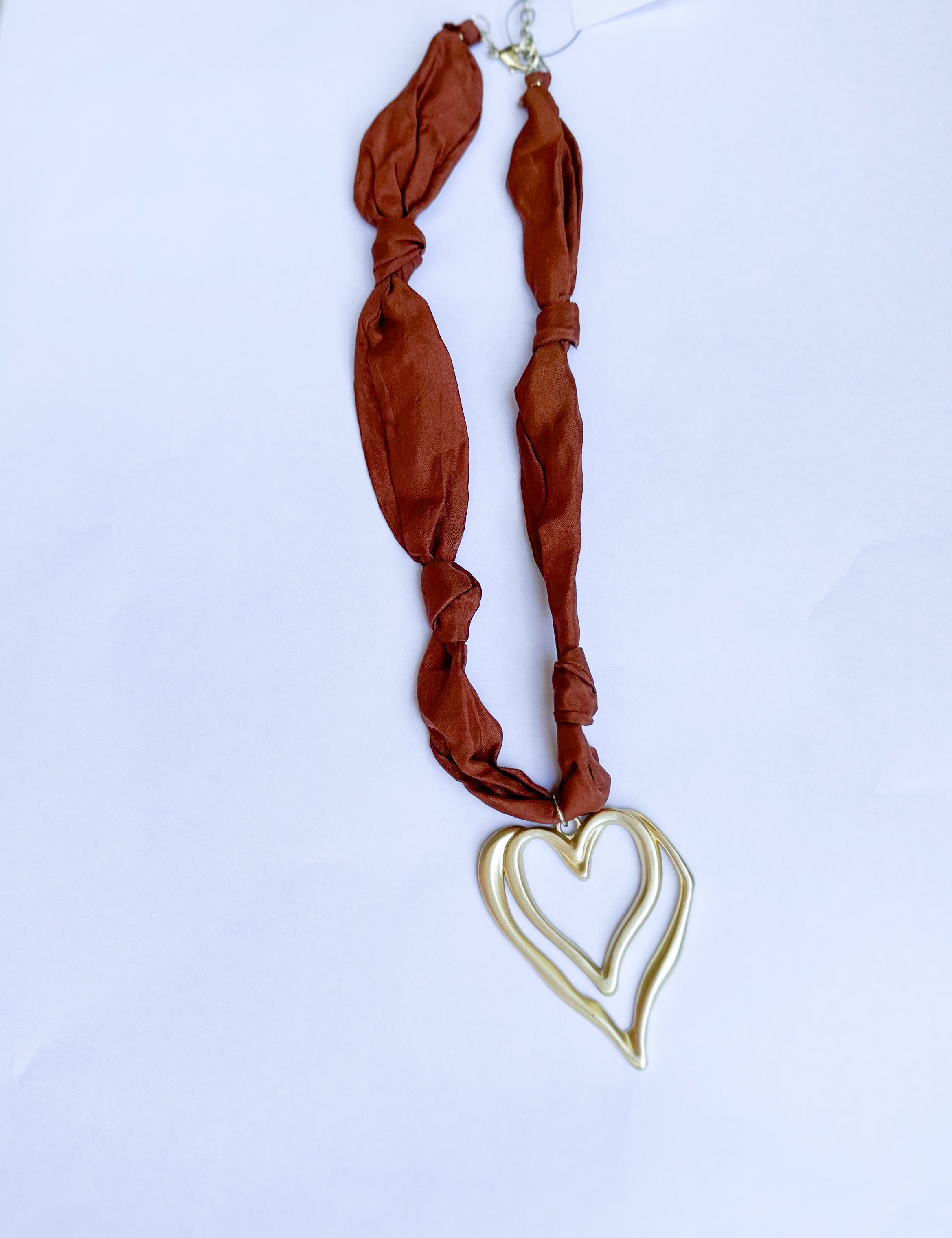 Scarf Necklace - Rust Open Heart-110 Jewelry & Hair-HART DESIGNS-July & June Women's Fashion Boutique Located in San Antonio, Texas