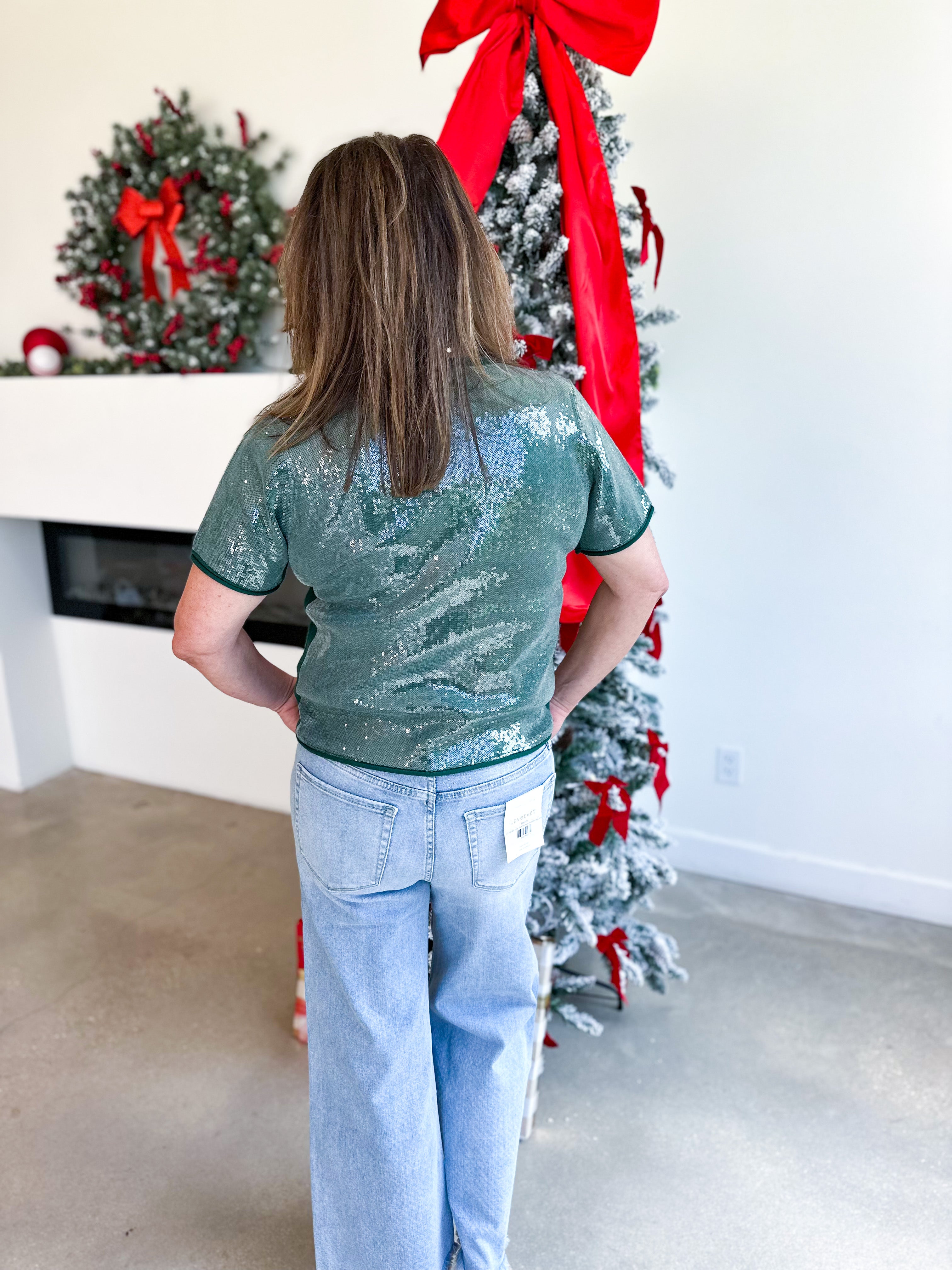 Holiday Party Sweater Top - Hunter Green-200 Fashion Blouses-JODIFL-July & June Women's Fashion Boutique Located in San Antonio, Texas