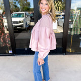 The Lace Details Blouse Long Sleeve - Blush-200 Fashion Blouses-FATE-July & June Women's Fashion Boutique Located in San Antonio, Texas