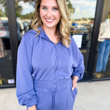 Soft Modal Hooded Jacket - Denim Blue-300 Athleisure/Lounge-SKIES ARE BLUE-July & June Women's Fashion Boutique Located in San Antonio, Texas