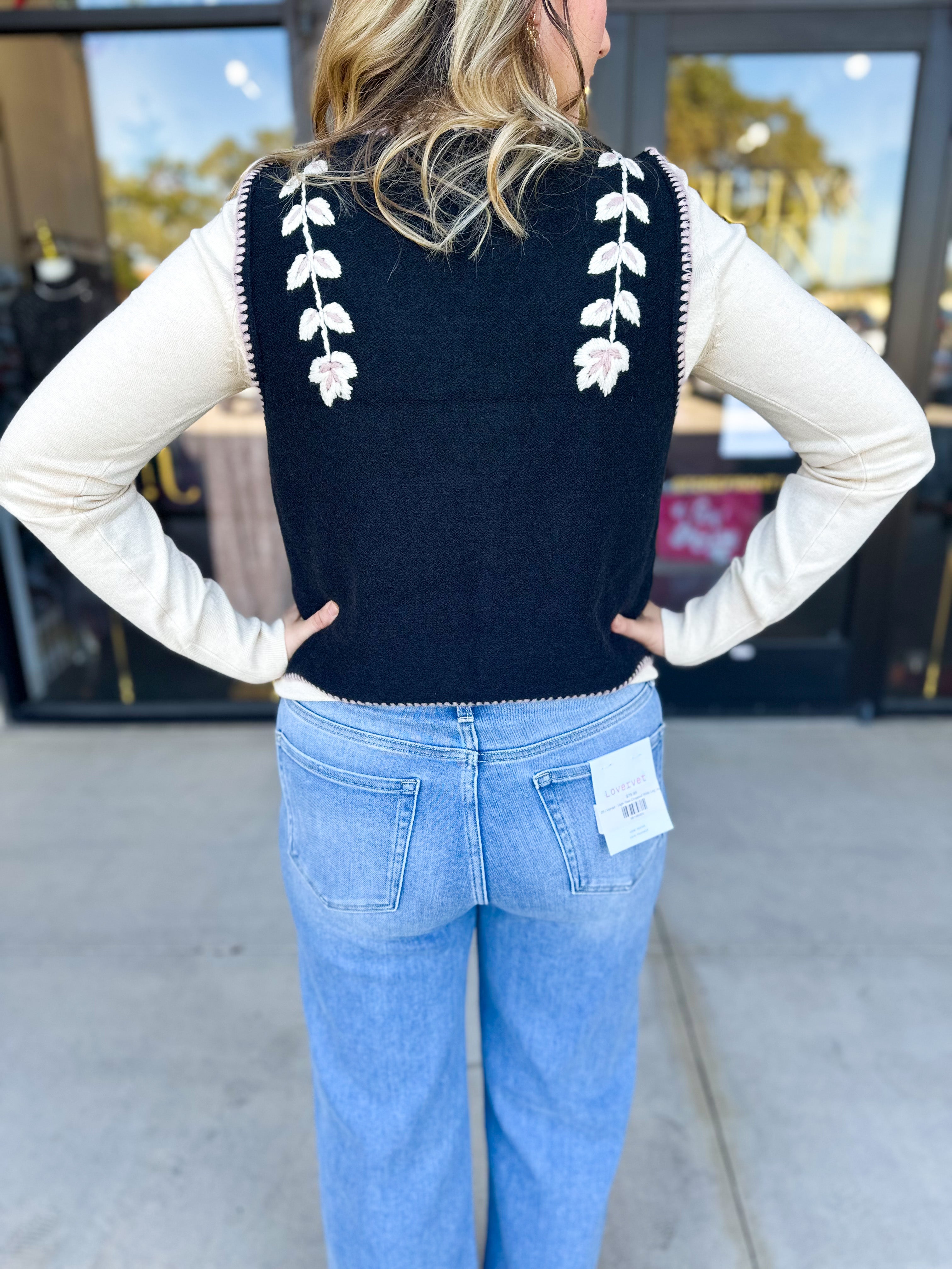 Mauve & Black Knit Floral Vest-600 Outerwear-LISTICLE-July & June Women's Fashion Boutique Located in San Antonio, Texas