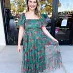 Hunter Green Garden Midi Dress-500 Midi-POLOGRAM-July & June Women's Fashion Boutique Located in San Antonio, Texas