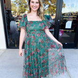 Hunter Green Garden Midi Dress-500 Midi-POLOGRAM-July & June Women's Fashion Boutique Located in San Antonio, Texas