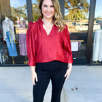 THML - Cherry Red Sheen Blouse-200 Fashion Blouses-THML-July & June Women's Fashion Boutique Located in San Antonio, Texas