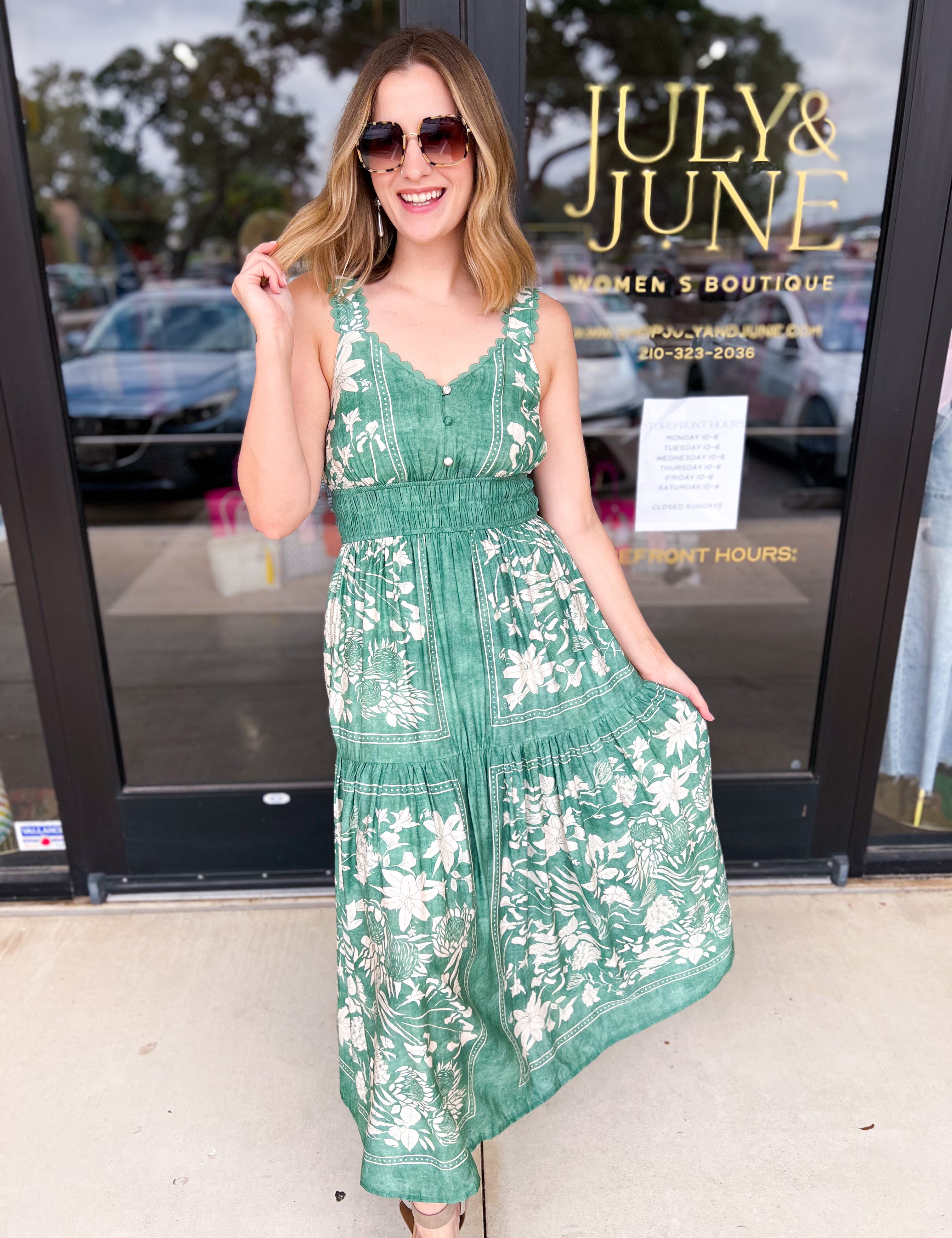 The Madrid Midi Dress-500 Midi-ENTRO-July & June Women's Fashion Boutique Located in San Antonio, Texas