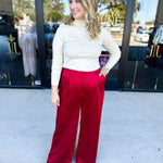 Chic Stain Trouser Pant - Red-400 Pants-SKIES ARE BLUE-July & June Women's Fashion Boutique Located in San Antonio, Texas