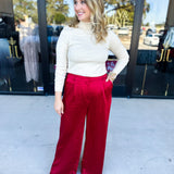 Chic Stain Trouser Pant - Red-400 Pants-SKIES ARE BLUE-July & June Women's Fashion Boutique Located in San Antonio, Texas