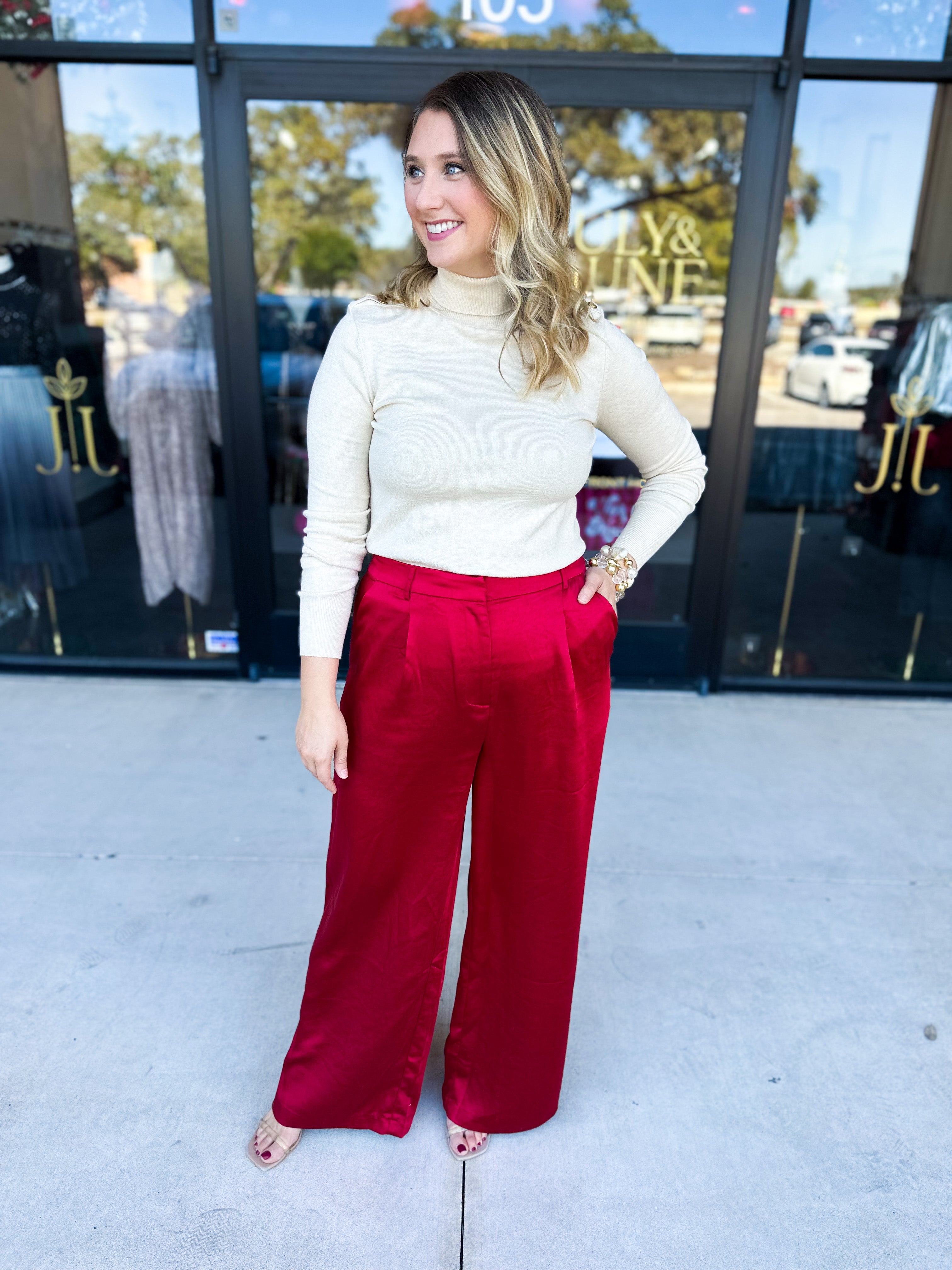 Chic Stain Trouser Pant - Red-400 Pants-SKIES ARE BLUE-July & June Women's Fashion Boutique Located in San Antonio, Texas