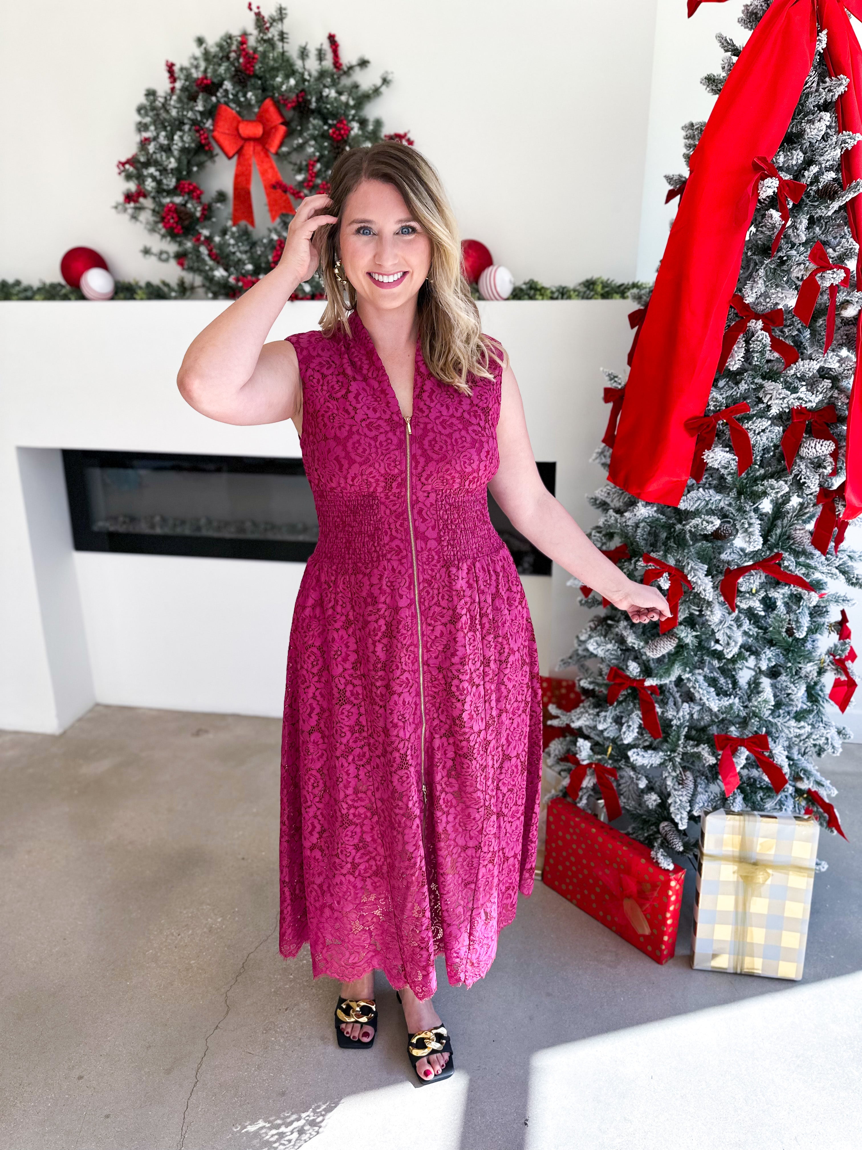 Elegant Lace Midi Dress - Merlot-500 Midi-FATE-July & June Women's Fashion Boutique Located in San Antonio, Texas