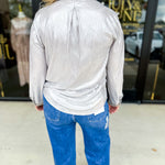 Shimmer Button Down Blouse - Silver Mist-200 Fashion Blouses-ALLIE ROSE-July & June Women's Fashion Boutique Located in San Antonio, Texas