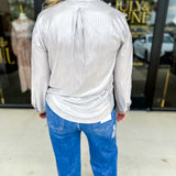 Shimmer Button Down Blouse - Silver Mist-200 Fashion Blouses-ALLIE ROSE-July & June Women's Fashion Boutique Located in San Antonio, Texas