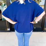 The Everyday Collard Blouse - Navy-200 Fashion Blouses-JODIFL-July & June Women's Fashion Boutique Located in San Antonio, Texas