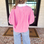 Seersucker Sweet Blouse - Pink-200 Fashion Blouses-ENTRO-July & June Women's Fashion Boutique Located in San Antonio, Texas