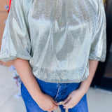 THML - Luxe Blouse - Silver-200 Fashion Blouses-THML-July & June Women's Fashion Boutique Located in San Antonio, Texas