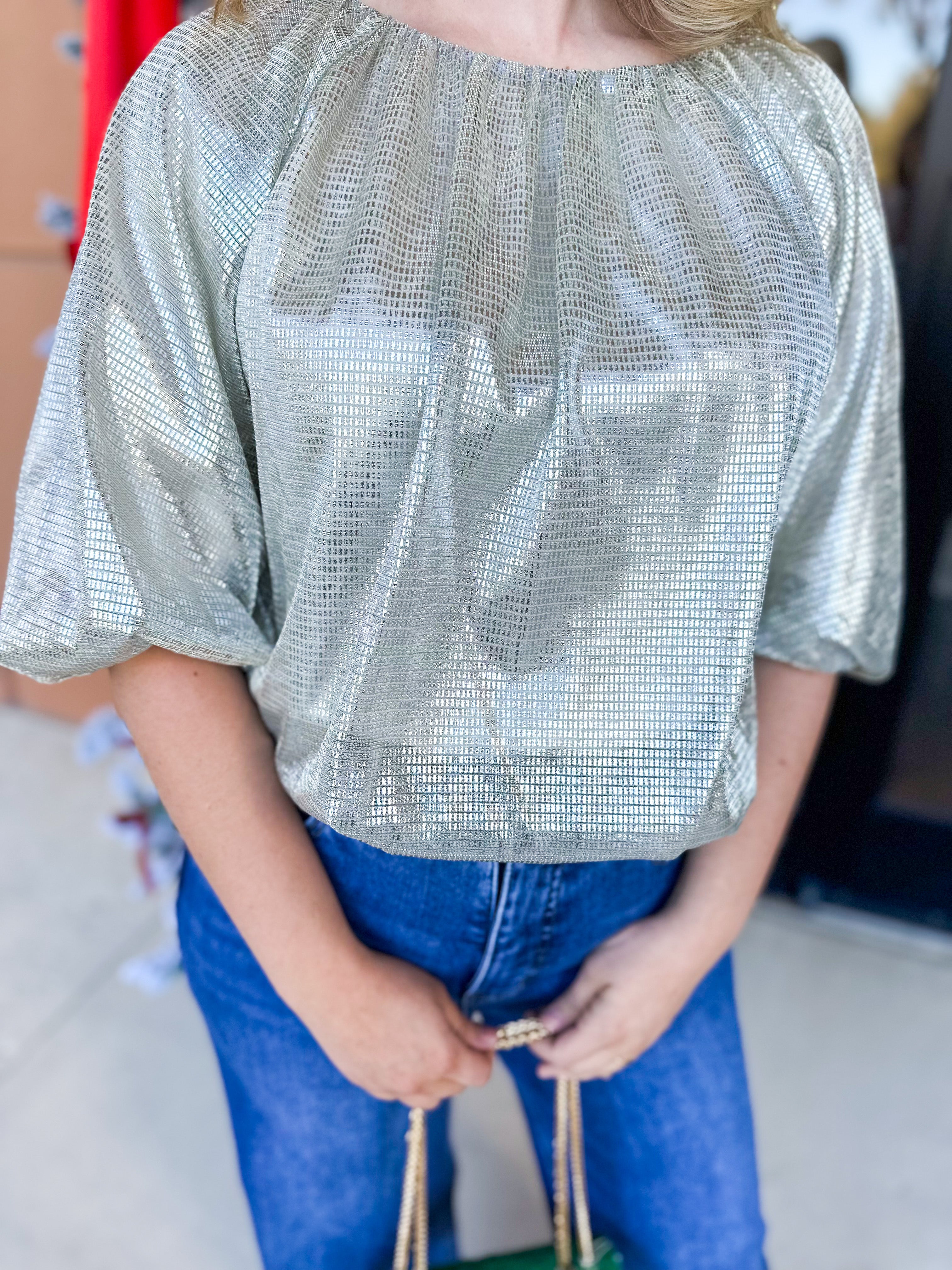 THML - Luxe Blouse - Silver-200 Fashion Blouses-THML-July & June Women's Fashion Boutique Located in San Antonio, Texas