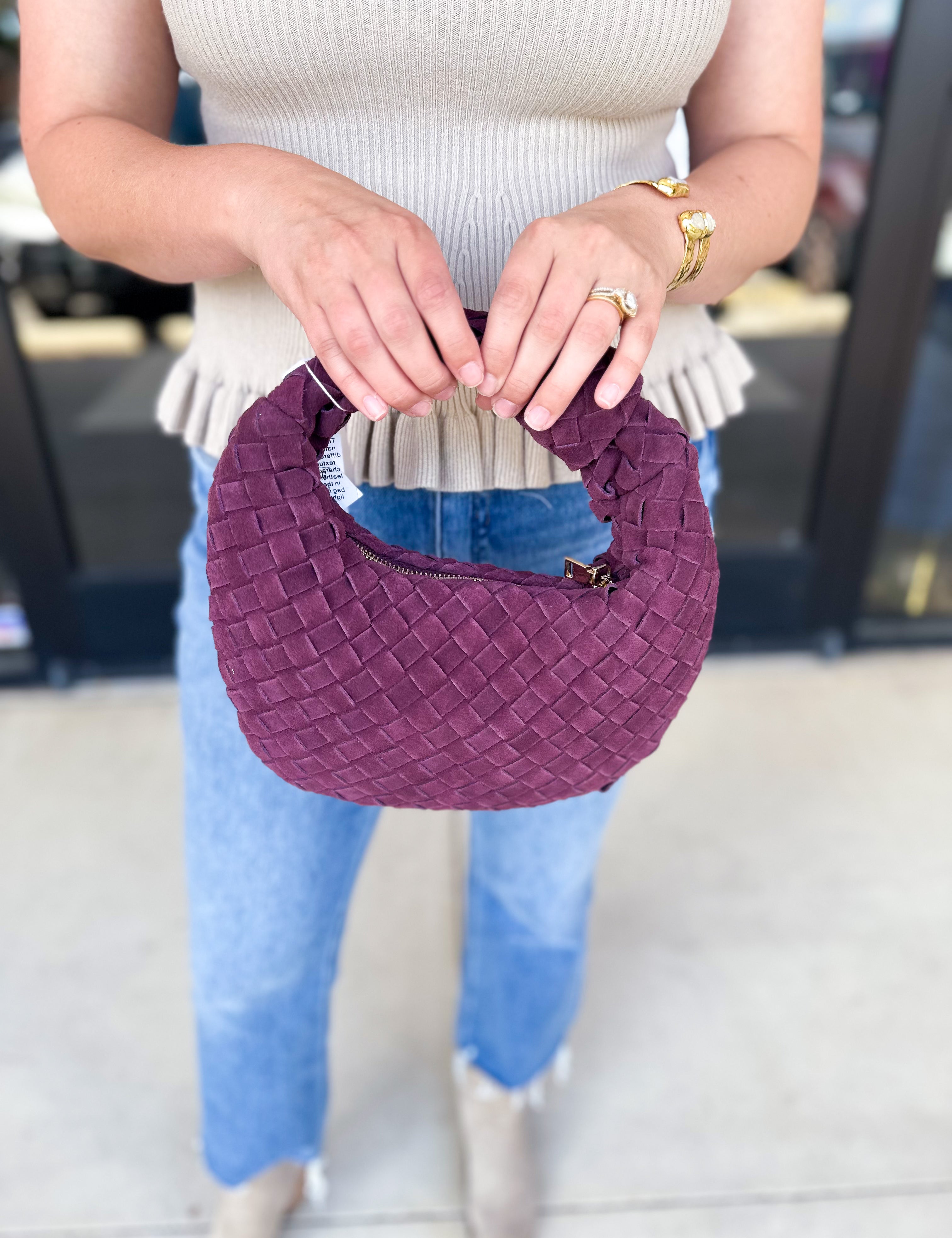 Autumn Woven Genuine Suede Leather Clutch - Wine-130 ACCESSORIES-Moda Luxe-July & June Women's Fashion Boutique Located in San Antonio, Texas