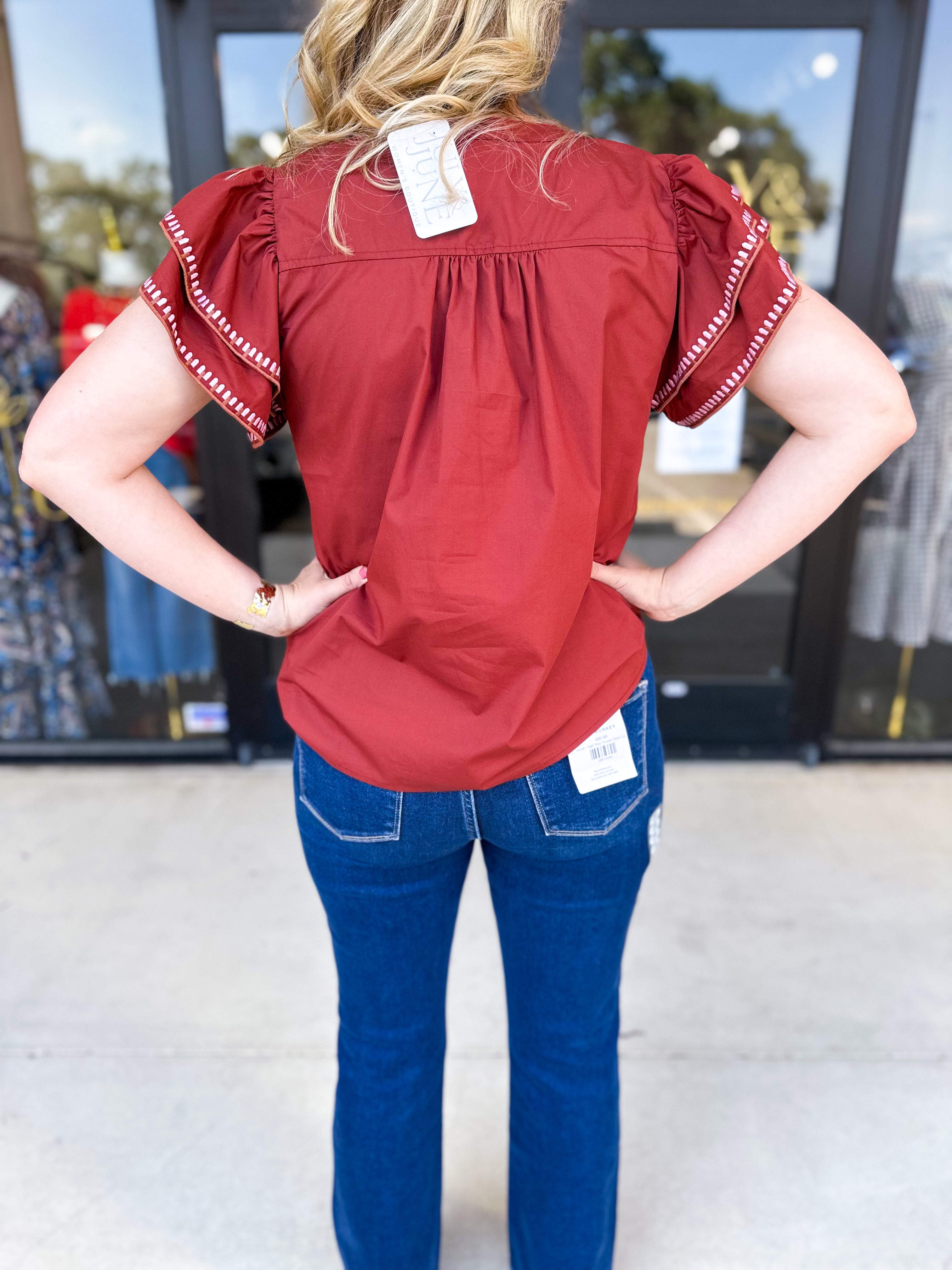 Pumpkin & Pink Crochet Blouse-200 Fashion Blouses-ENTRO-July & June Women's Fashion Boutique Located in San Antonio, Texas