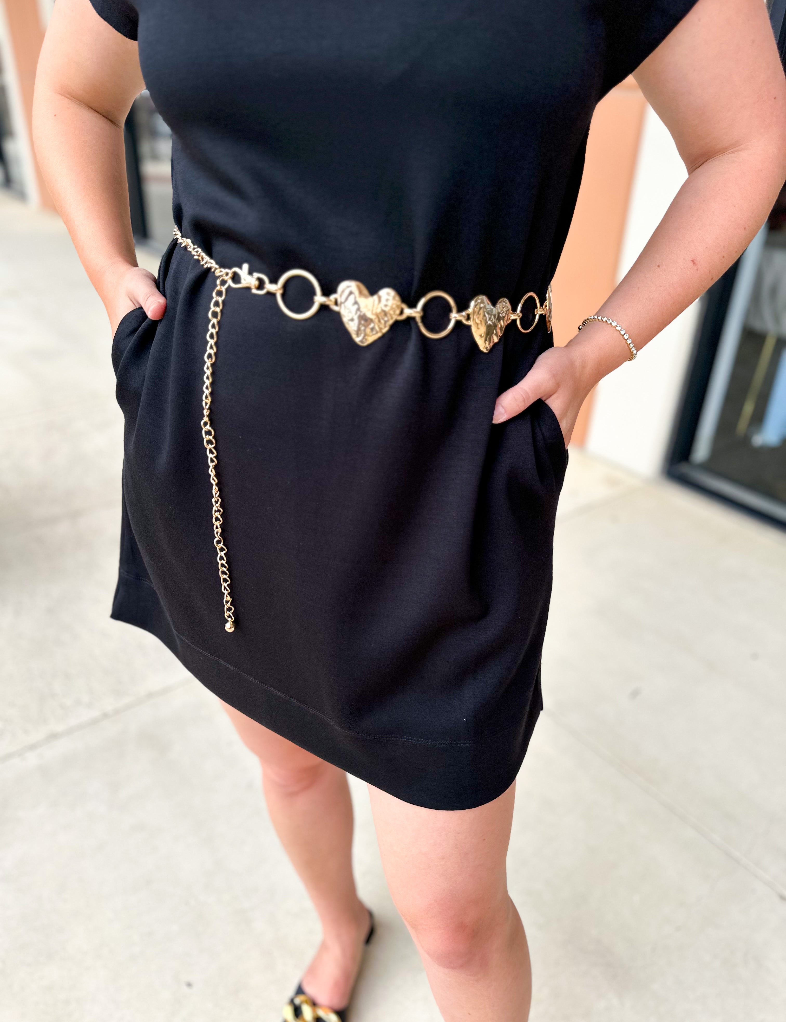 Heart Hammered Link Belt - Gold - One Size-130 ACCESSORIES-Most Wanted USA-July & June Women's Fashion Boutique Located in San Antonio, Texas
