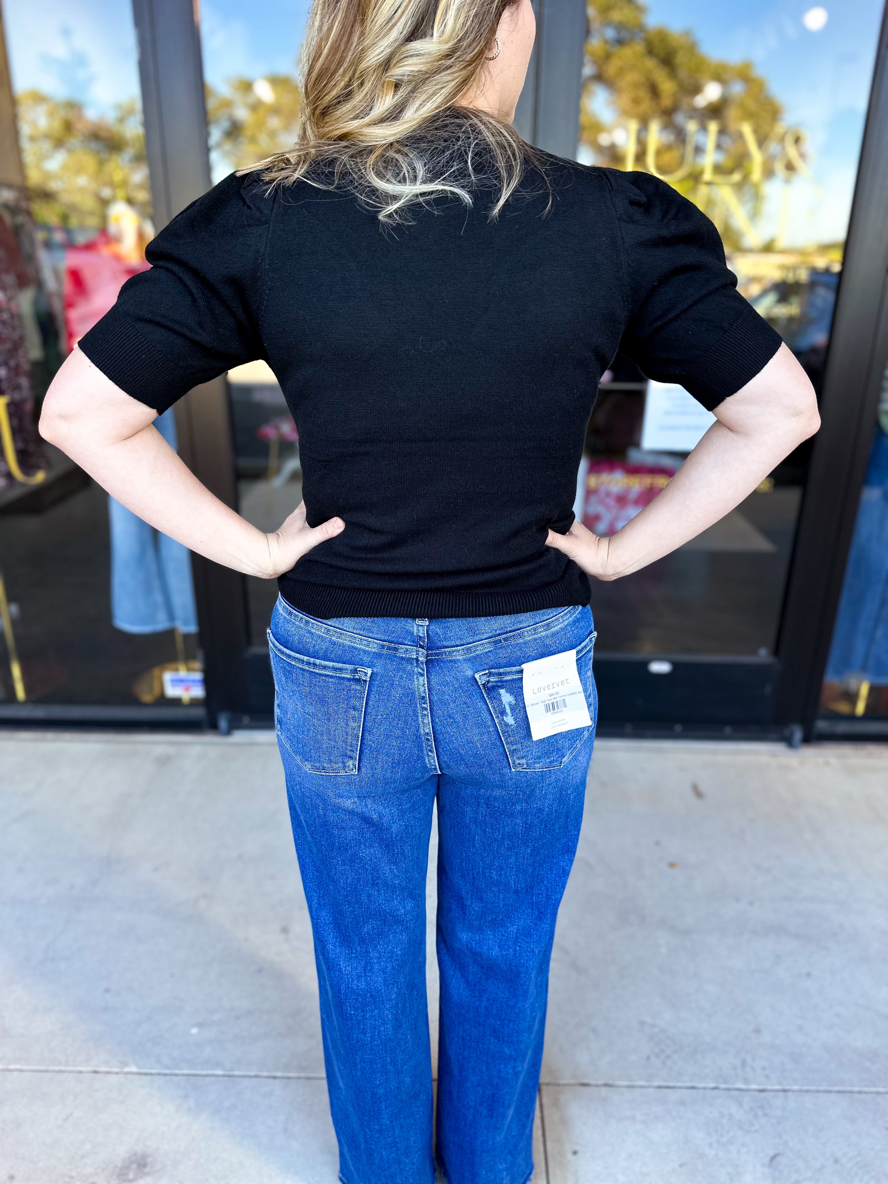 Pink Friday Doorbuster - Chic Short Sleeve Sweater Top - Black - ONLINE-PINK FRIDAY DOORBUSTERS-ZENANA-July & June Women's Fashion Boutique Located in San Antonio, Texas