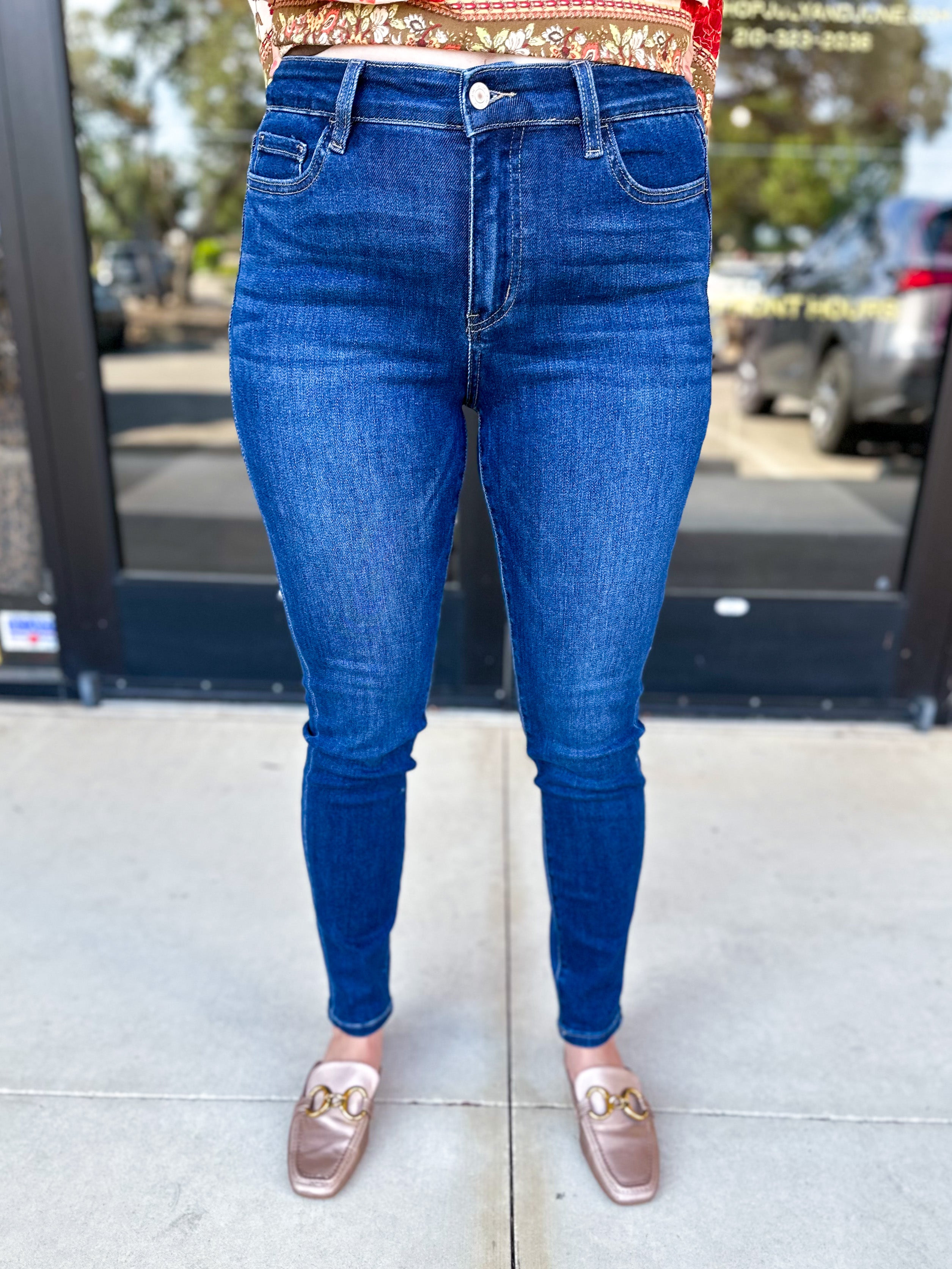 Vervet - High Rise Dark Wash Skinny Jeans-400 Pants-VEVERT BY FLYING MONKEY-July & June Women's Fashion Boutique Located in San Antonio, Texas