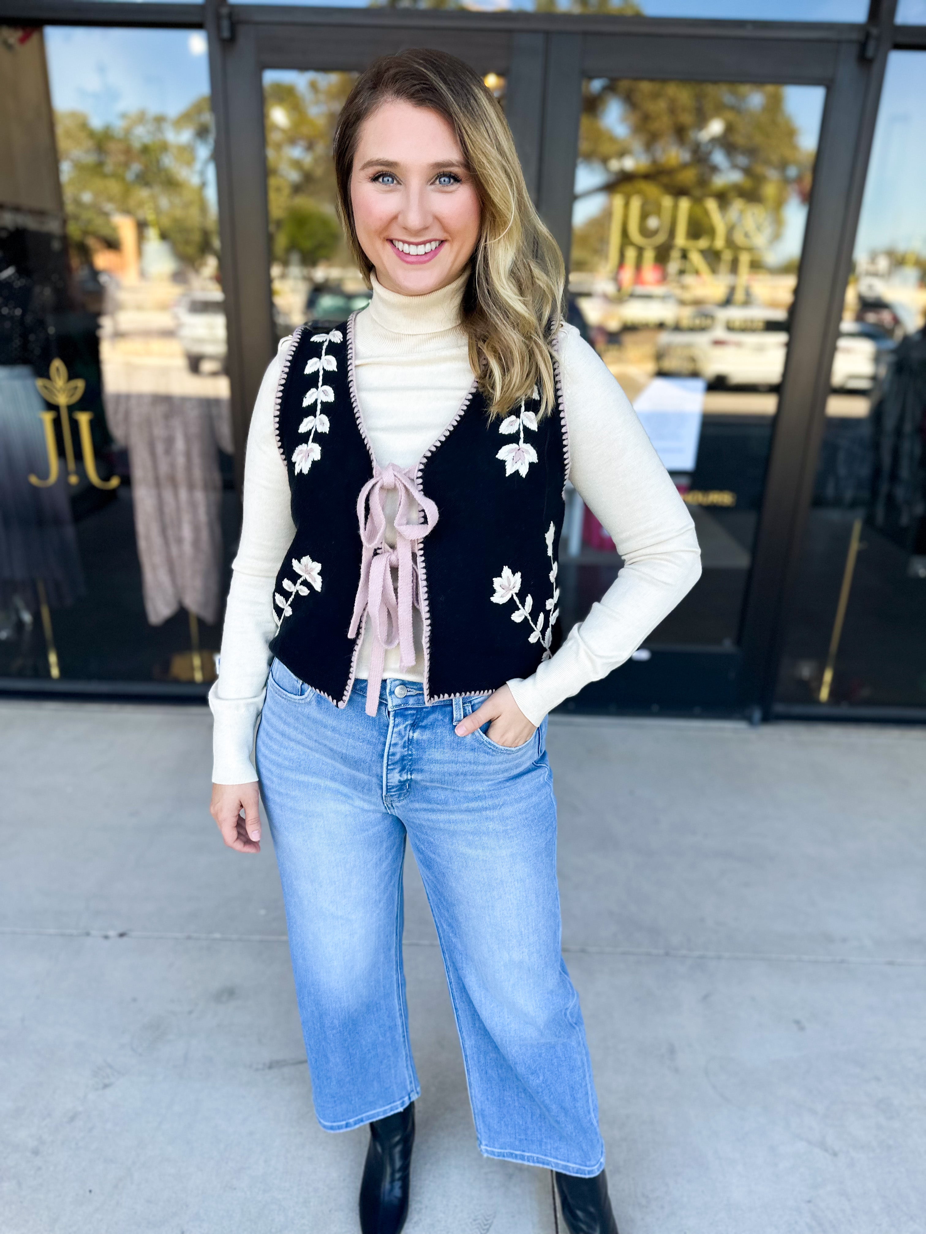 Mauve & Black Knit Floral Vest-600 Outerwear-LISTICLE-July & June Women's Fashion Boutique Located in San Antonio, Texas