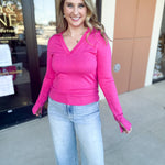 Collared Knit Long Sleeve - Hot Pink-230 Sweaters/Cardis-SKIES ARE BLUE-July & June Women's Fashion Boutique Located in San Antonio, Texas