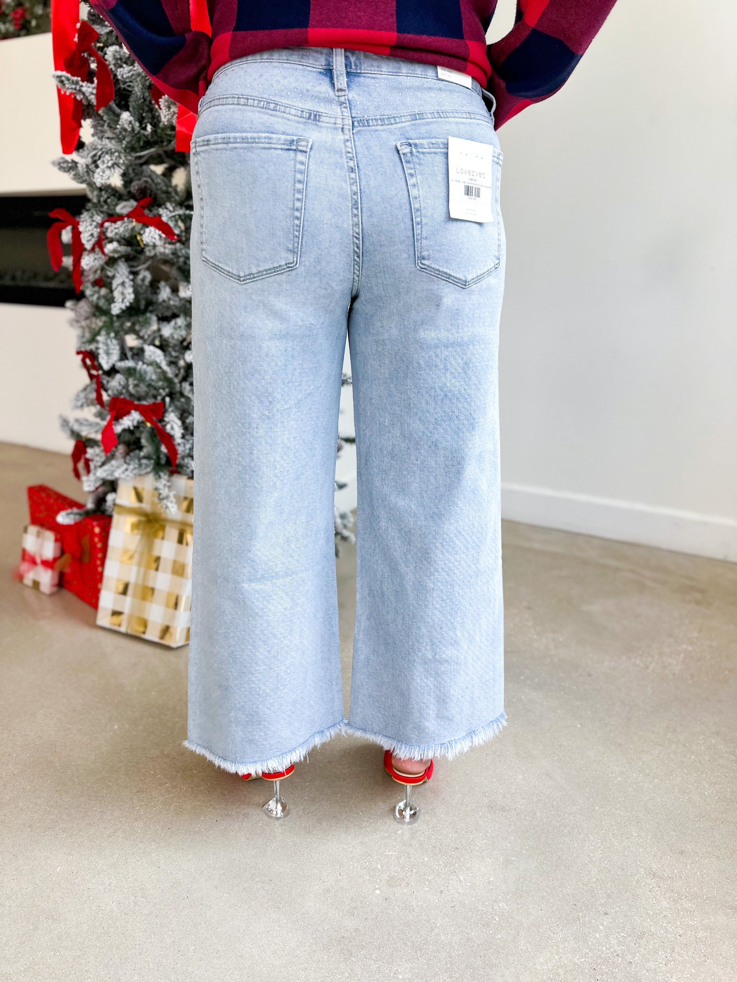 Vervet - High Rise Rhinestone Wide Leg Jeans-400 Pants-VEVERT BY FLYING MONKEY-July & June Women's Fashion Boutique Located in San Antonio, Texas