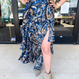 Blue Paisley Midi Skirt-410 Shorts/Skirts-SKIES ARE BLUE-July & June Women's Fashion Boutique Located in San Antonio, Texas