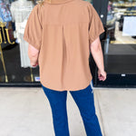 Closet Staple Collared Blouse - Camel-200 Fashion Blouses-ENTRO-July & June Women's Fashion Boutique Located in San Antonio, Texas