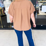 Closet Staple Collared Blouse - Camel-200 Fashion Blouses-ENTRO-July & June Women's Fashion Boutique Located in San Antonio, Texas