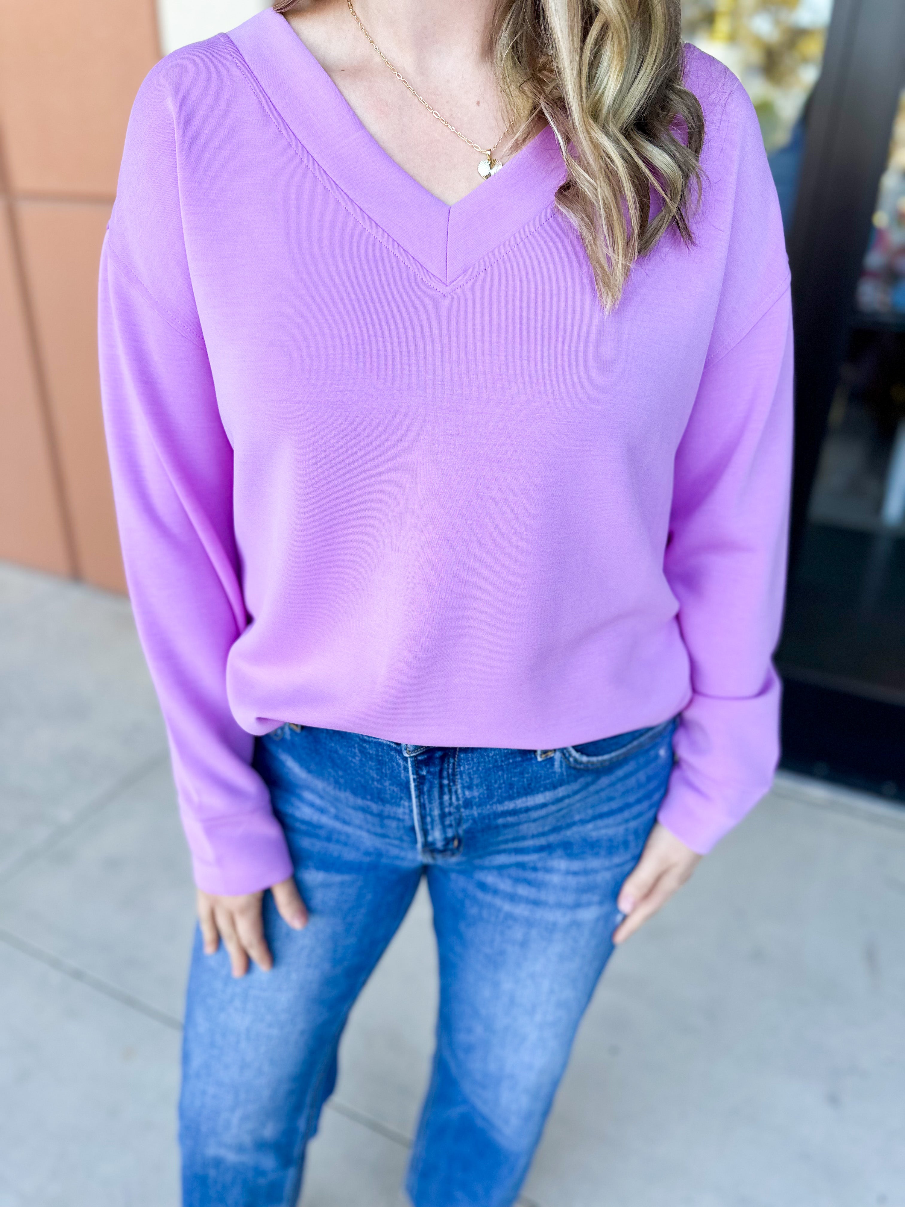 Mary Square - Hazel Long Sleeve - Orchid-210 Casual Blouses-MARY SQUARE-July & June Women's Fashion Boutique Located in San Antonio, Texas