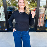 Long Sleeve Sweater Top - Black-230 Sweaters/Cardis-ENTRO-July & June Women's Fashion Boutique Located in San Antonio, Texas