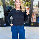 Long Sleeve Sweater Top - Black-230 Sweaters/Cardis-ENTRO-July & June Women's Fashion Boutique Located in San Antonio, Texas
