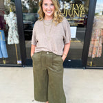 Olive Suede Scalloped Pants-400 Pants-JODIFL-July & June Women's Fashion Boutique Located in San Antonio, Texas