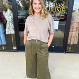 Olive Suede Scalloped Pants-400 Pants-JODIFL-July & June Women's Fashion Boutique Located in San Antonio, Texas