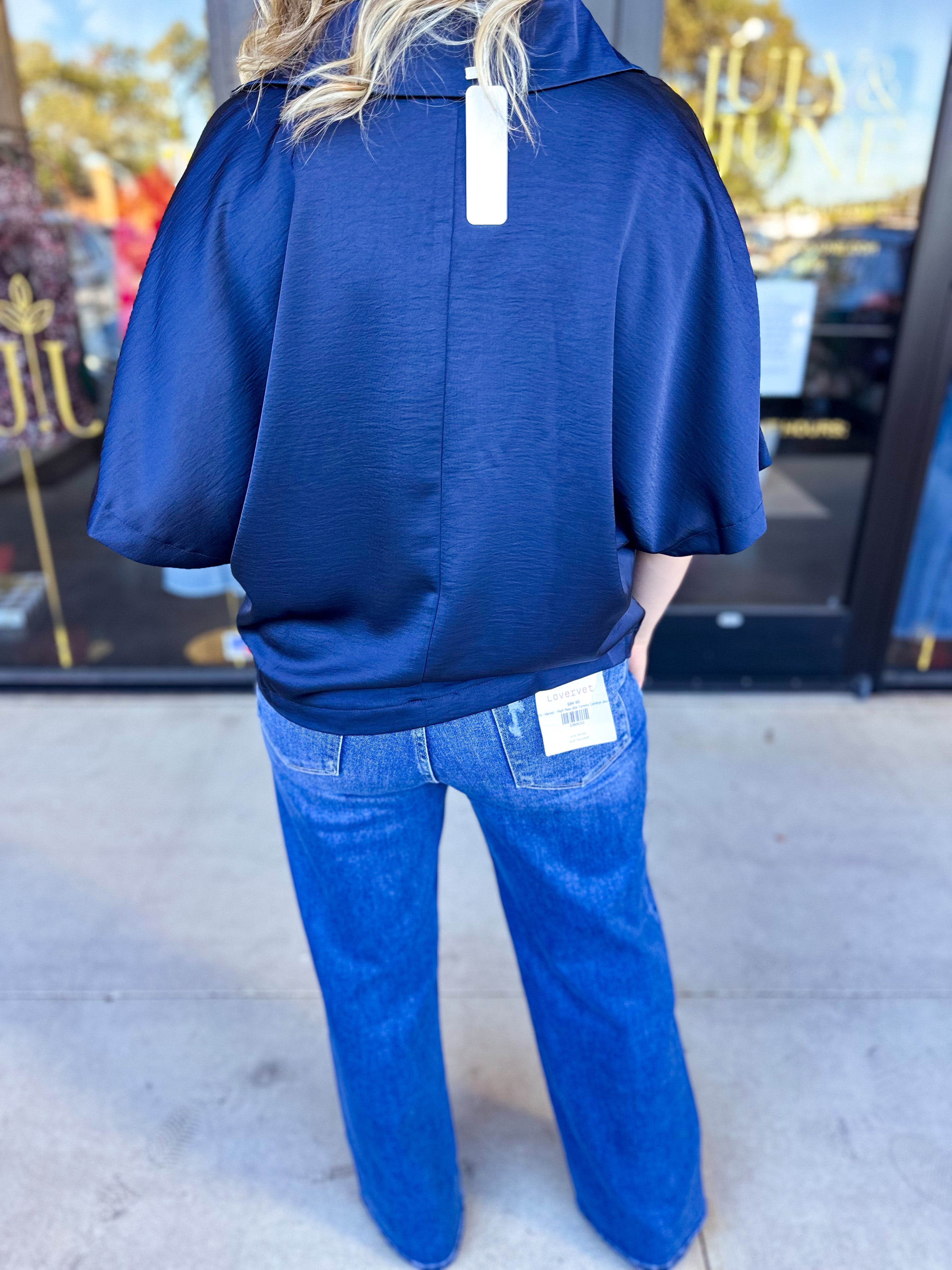 Pink Friday Doorbuster - Classic Satin Blouse - Navy - IN STORE-PINK FRIDAY DOORBUSTERS-GLAM-July & June Women's Fashion Boutique Located in San Antonio, Texas