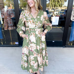 Fall Meadows Midi Dress - Olive-500 Midi-ENTRO-July & June Women's Fashion Boutique Located in San Antonio, Texas