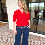 THML - Tomato Red Knit Top-230 Sweaters/Cardis-THML-July & June Women's Fashion Boutique Located in San Antonio, Texas