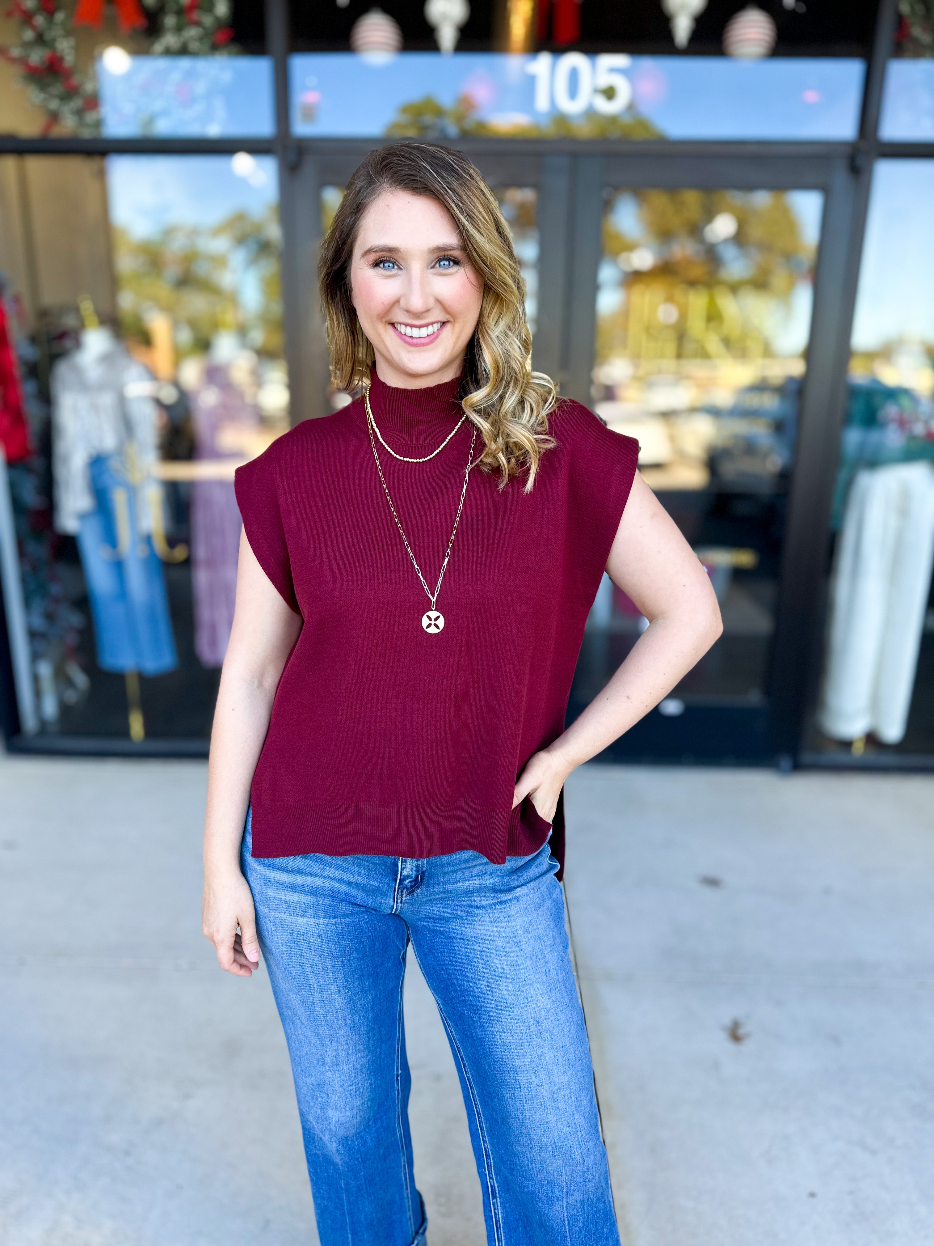The Abigail Sweater Top - Burgundy-230 Sweaters/Cardis-ENTRO-July & June Women's Fashion Boutique Located in San Antonio, Texas