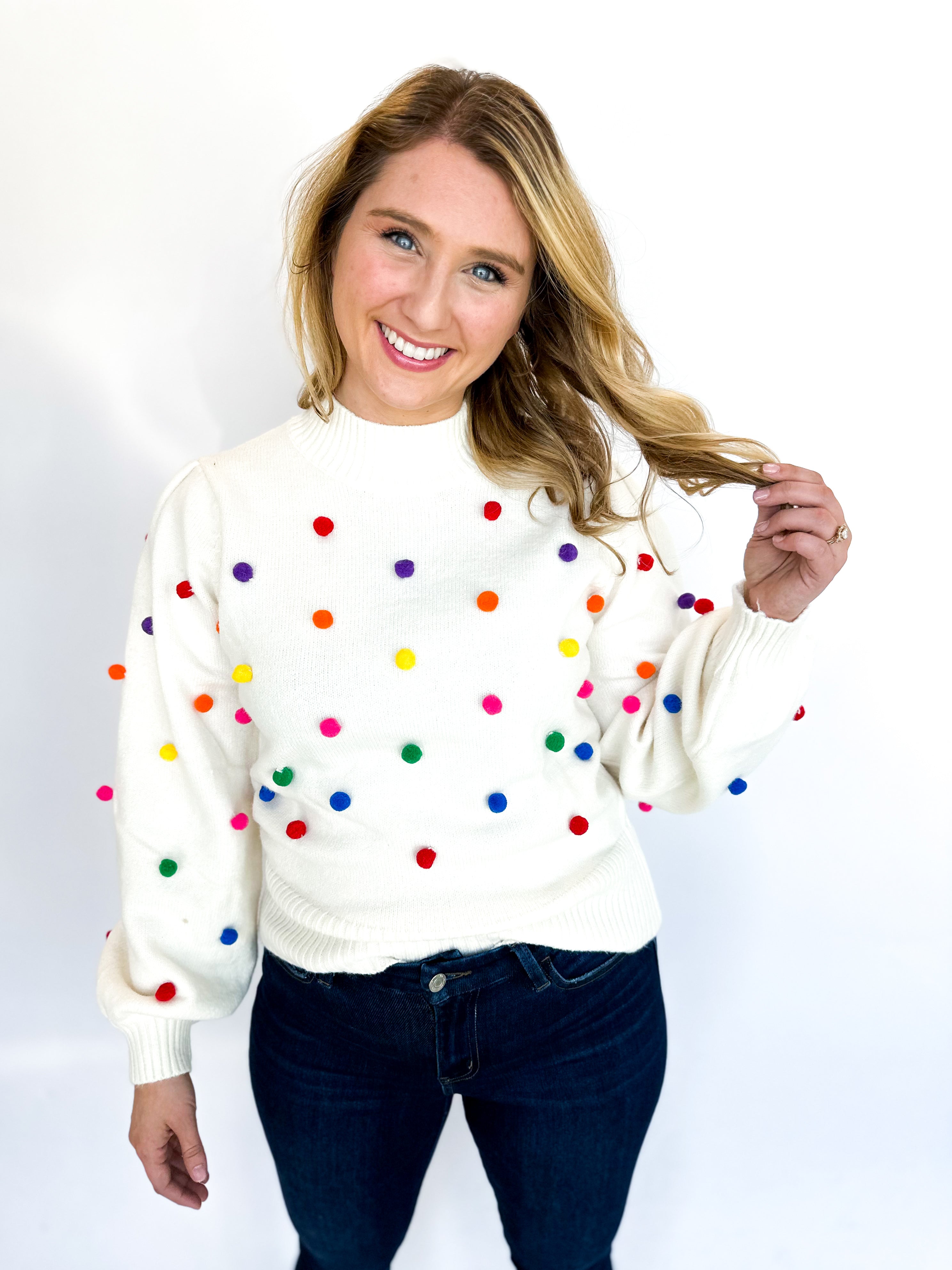 Party Pom Sweater Top-230 Sweaters/Cardis-GILLI CLOTHING-July & June Women's Fashion Boutique Located in San Antonio, Texas